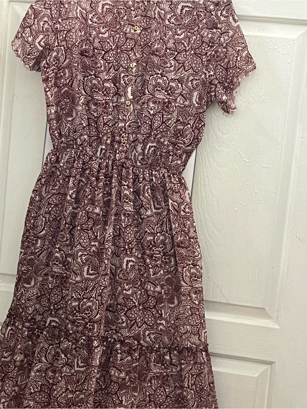 Who What Wear Burgundy Paisley Midi Day Dress